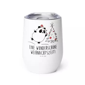 Кружка для вина Mr. & Mrs. Panda Panda Christmas time - белая - подарок, качественная кружка для вина, бокалы для вина, термокружка, кружка для глинтвейна, кружка для глинтвейна, белый