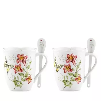 Кружки Lenox Butterfly Meadow с мешалками, набор из 2 шт, белый