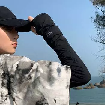 Kuang-Chi Ice Sleeves Мужские сезонные мужские рукава Солнцезащитные перчатки Манжеты из ледяного шелка XX Черный прямой стиль (подходит для толстых рук)