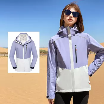 Kuang-Chi Комплект из двух предметов «три в одном» для спорта и активного отдыха в японском и корейском стиле. Осенне-зимний флис. Женская одежда для альпинизма. Водонепроницаемая ветрозащитная куртка. Утолщенный бархат. Светло-фиолетовый, разме...