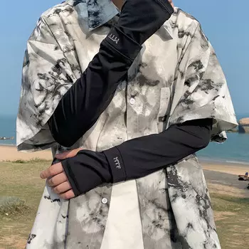 Куанг-Чи Ледяные рукава Мужские летние нарукавники Мужские рукава Солнцезащитные перчатки Летние вождения Ледяной шелк Мужские велосипедные рукава Черные рукава с буквами и пальцами Регулировка головы Kuang-Chi