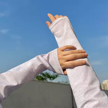 Куанг-Чи Ледяные рукава Мужские летние нарукавники Мужские рукава Солнцезащитные перчатки Летние вождения Ледяной шелк Мужские велосипедные рукава Волнистый узор Белые ледяные рукава Kuang-Chi