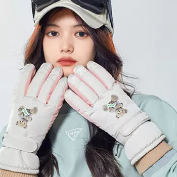 Kuang-Chi Лыжные перчатки с сенсорным экраном и полной ладонью Зимние женские бархатные утолщенные теплые и холодостойкие хлопковые перчатки для езды на электрическом велосипеде - бежевый + один размер