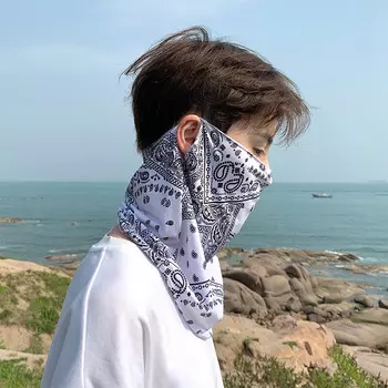 Kuang-Chi Солнцезащитная маска Мужская полнолицевая маска для шеи Летняя маска из ледяного шелка Мужская маска для езды на велосипеде на шее Мотоциклетная велосипедная маска с узором-белый