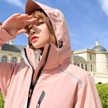 Kuang-Chi спортивный и уличный комплект из двух предметов «три в одном» в японском и корейском стиле, осенне-зимняя флисовая женская одежда для альпинизма, водонепроницаемая ветрозащитная куртка плюс утолщенный бархат вишневого цвета, розовый ра...