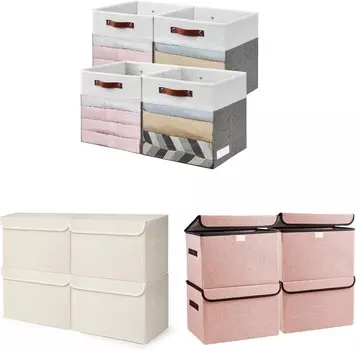 Кубики для хранения с прозрачным окном + большой складной контейнер для хранения из льняной ткани на 22 литра (4 шт.) Cube + складной органайзер для контейнера из льняной ткани Bagnizer