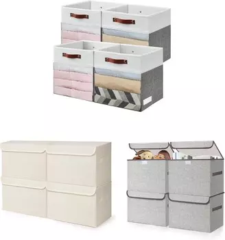 Кубики для хранения с прозрачным окном + Складной контейнер для хранения из льняной ткани + Большой органайзер-куб из льняной ткани на 22 литра [4 упаковки] Bagnizer