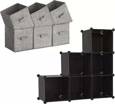 Кубы для хранения и органайзер для хранения кубов SONGMICS, 11-дюймовые тканевые корзины с двойными ручками, органайзеры для шкафов-кубов и места для хранения вещей, серо-коричневый и черный UROB026K01 и ULPC06H