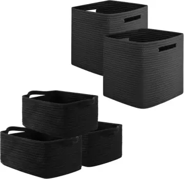 Кубы для хранения OIAHOMY, 13-дюймовый органайзер для хранения кубов, складные контейнеры для хранения, корзины для организации вещей, контейнеры для хранения полок - черные, корзины для хранения из хлопчатобумажной веревки из 2 упаковок