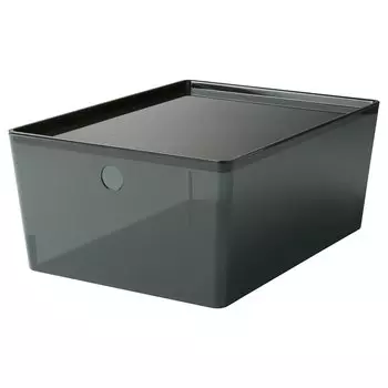 KUGGIS КУГГИС Контейнер с крышкой, прозрачный черный, 26x35x15 см IKEA