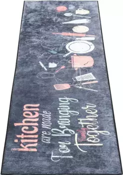 Кухонная дорожка Sehrazat "Kitchen 3012", прямоугольная, моющаяся, плоское плетение, нескользящая, с коротким ворсом, проста в уходе 67х180 см, серый