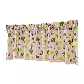 Кухонная короткая занавеска с принтом дерева и мультяшным животным, оконная драпировка, домашний декор-1, размеры: S Stuttg, мультиколор