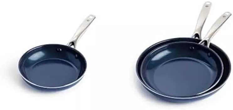 Кухонная посуда Blue Diamond, керамическая антипригарная посуда с алмазной отделкой, сковорода диаметром 8 дюймов, 9,5 дюймов и 11 дюймов, без ПФАС, можно мыть в посудомоечной машине, можно использовать в духовке, синий, Blue