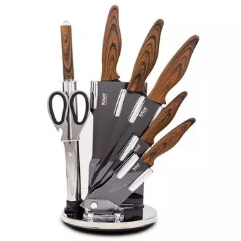 Кухонные ножи NAVA, стальные ножи ЧЕРНЫЙ КОРИЧНЕВЫЙ, РУЧКА, набор из 7 шт., с подставкой