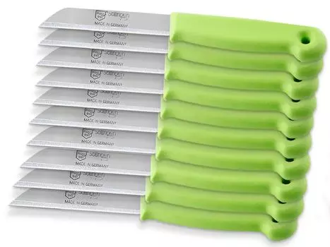 Кухонные ножи Solingen Фруктовые ножи набор из 10 ножей для очистки овощей, универсальный нож с длинными зубцами, зеленый, с острым лезвием из нержавеющей стали, универсальный нож, включая защиту лезвия InstrumenteNRW