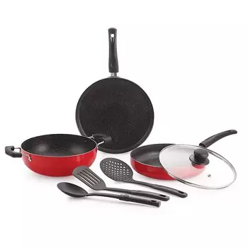 Кухонные принадлежности Nirlon для приготовления пищи с антипригарным покрытием из алюминия, набор посуды Rubey из 7 предметов