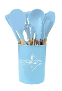 Кухонные столовые приборы Cheffinger, 12 предметов, силиконовые, с деревянной ручкой, светло-голубые Scheffinger