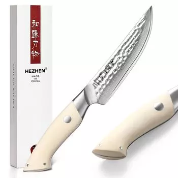 Кухонный нож HEZHEN, нож для стейка, дамасская сталь, ручка из стекловолокна G10, японский нож из дамасской стали, очень острый