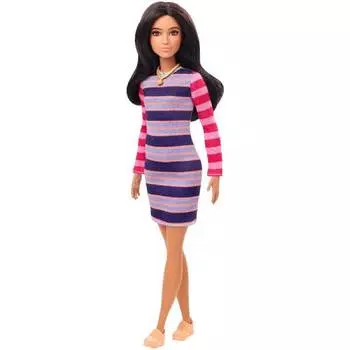 Кукла Barbie Fashionistas Doll Striped Long Sleeve Dress