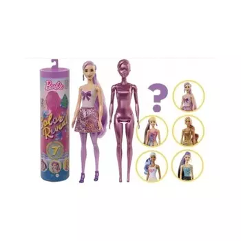 Кукла Barbie сюрпризов с блестками Barbie Color Reveal, меняющая цвет Серия 1 GWC55