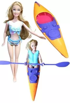 Кукла Кайбиби катается на каяке в лодке + обувь для весла на байдарке Капок Блондинка PakaNiemowlaka