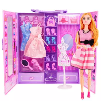 Кукла + кукольный шкаф + одежда, комплект обуви, подарочные аксессуары MARTOM