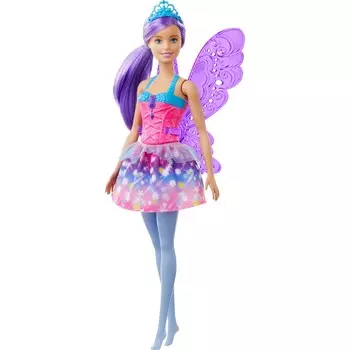 Куклы Barbie Dreamtopia Fairy Dolls Красочное розовое платье, фиолетовые волосы GJK00