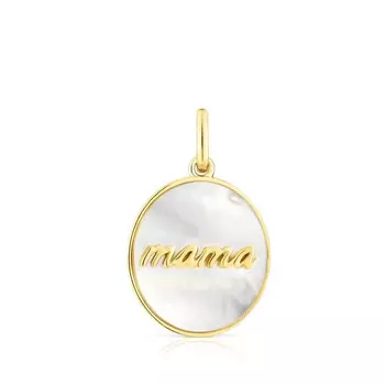Кулон-медальон Tous Mama Reversible, серебро позолоченное/перламутр/родолит