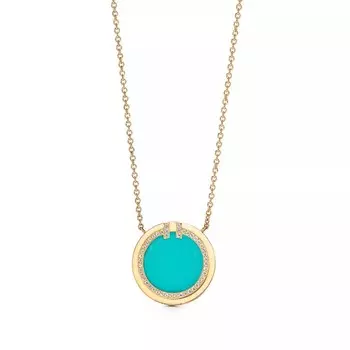 Кулон с цепочкой Tiffany & Co. Diamond And Turquoise Circle, желтое золото с бриллиантами