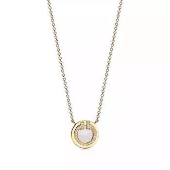 Кулон с цепочкой Tiffany & Co. Diamond And Monther Of Perl Circle, желтое золото