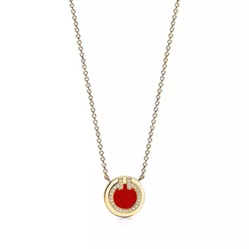 Кулон с цепочкой Tiffany & Co. Diamond And Carnelian Circle, желтое золото