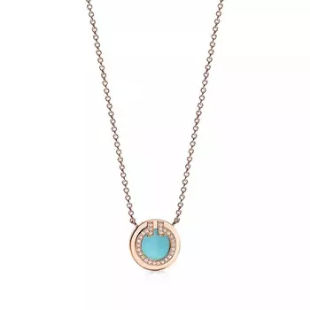 Кулон с цепочкой Tiffany & Co. Diamond And Turquoise Circle 16-18, розовое золото с бриллиантами