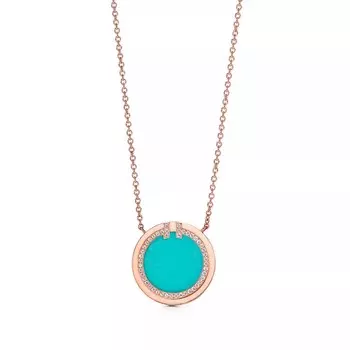 Кулон с цепочкой Tiffany & Co. Diamond And Turquoise Circle 16-18, розовое золото