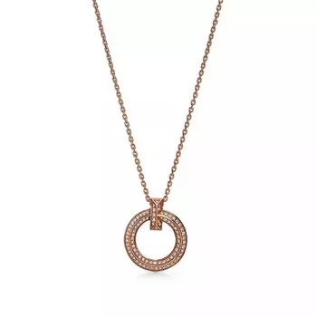 Кулон с цепочкой Tiffany & Co. TI Narrow Circle Pave, розовое золото с бриллиантами