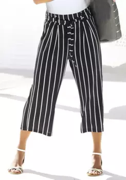 Кюлоты LASCANA (с поясом), длиной 7/8 и поясом, тканевые брюки, элегантные и летние, черно-белый