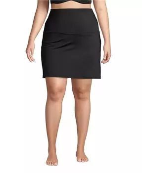 Купальная юбка с высокой талией Plus Size Tummy Control, плавки, плавки Lands' End, черный