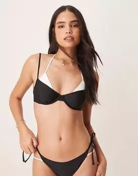 Купальник Abercrombie & Fitch, многослойный бикини-топ на косточках, черно-белый