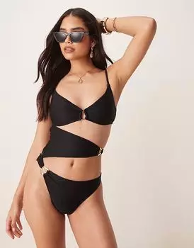 Купальник Abercrombie & Fitch с вырезом и кольцом черного цвета