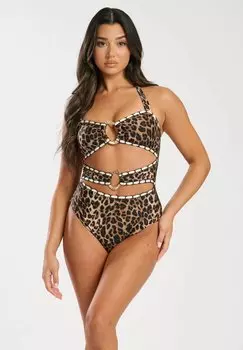 Купальник ANIMAL CUT OUT RING HALTER South Beach, коричневый