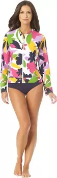 Купальник Anne Cole Long Sleeve Zip Front Rash, разноцветный