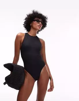 Купальник ARKET со спинкой-борцовкой и высоким воротом, открытой спиной, черного цвета