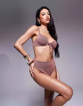 Купальник ASOS DESIGN Willow waffle texture high leg high waist in pink