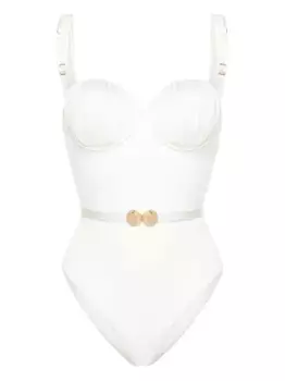 Купальник-балконет со сборками и поясом Noire Swimwear, белый