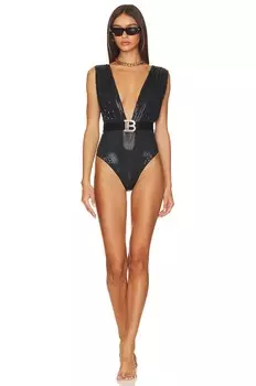 Купальник BALMAIN Draped Belted, черный