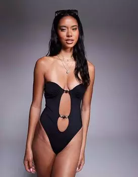 Купальник-бандо ASOS DESIGN Tara с фурнитурой из бисера черного цвета
