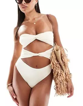 Купальник-бандо Brooke Twist Front цвета блестящего экрю ASOS DESIGN