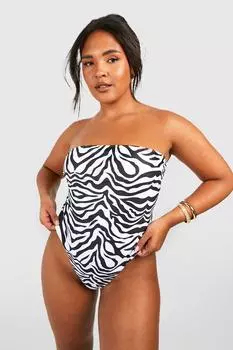 Купальник-бандо Plus Zebra Essential boohoo, черный