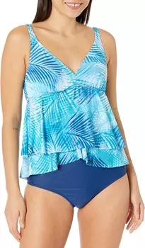 Купальник BEACH HOUSE Shadow Fern Tana Double Ruffle Tankini with Underwire, цвет Blue Bliss
