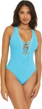 Купальник BECCA Modern Edge Gia Lace-Up Plunge One-Piece, цвет Crystal Seas