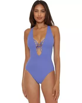 Купальник BECCA Modern Edge Rib Plunge One Piece, цвет Cornflower